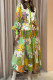 Casual Floral Print Lace Up Buckle Patchwork Contrast Turndown Collar A Line Dresses