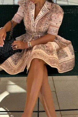Sexy Floral Print Patchwork Turndown Collar A Line Dresses