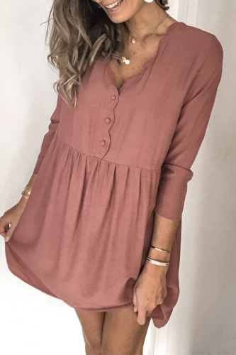Casual Daily Solid Color Buttons V Neck A Line Dresses