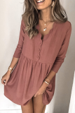Casual Daily Solid Color Buttons V Neck A Line Dresses