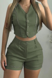 Casual Street Solid Color Buttons Patchwork V Neck Sleeveless Two Pieces