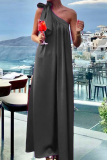 Daily Vacation Solid Color Lace Up Oblique Collar Sleeveless Dresses
