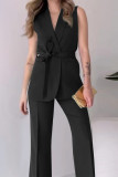 Casual Daily Solid Color Lace Up V Neck Sleeveless Two Pieces