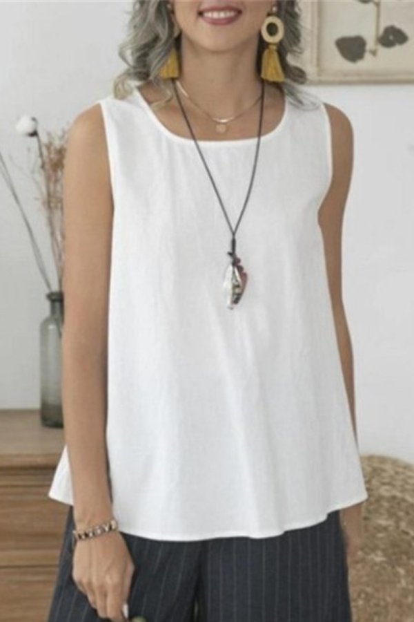 Casual Daily Solid Color Buttons O Neck Tops