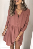 Casual Daily Solid Color Buttons V Neck A Line Dresses