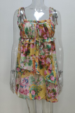 Sexy Floral Print Patchwork Mini Dresses