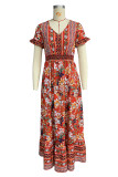 Casual Bohemian Floral Print Patchwork V Neck A Line Dresses