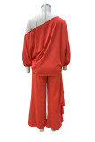 Casual Daily Solid Color Ruffle Oblique Collar Long Sleeve Two Pieces