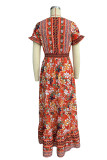 Casual Bohemian Floral Print Patchwork V Neck A Line Dresses