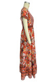 Casual Bohemian Floral Print Patchwork V Neck A Line Dresses