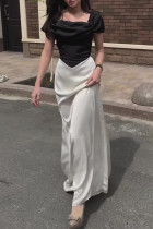 Daily Celebrities Solid Color Patchwork Contrast Square Neck Dresses