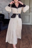Daily Celebrities Polka Dot Lace With Belt Patchwork Peter Pan Collar A Line Dresses