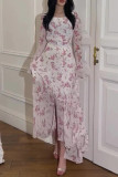 Celebrities Vacation Flowers Print Ruffle Patchwork Square Neck A Line Dresses