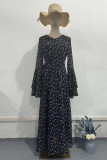 Casual Celebrities Flowers Print Ruffle Irregular V Neck Dresses