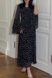 Casual Celebrities Flowers Print Ruffle Irregular V Neck Dresses