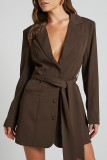 Sexy Formal Solid Color Lace Up Buttons Turn-back Collar Outerwear