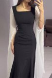 Celebrities Solid Color Slit Contrast Square Neck Evening Dresses