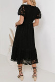 Casual Daily Solid Color Lace Buttons V Neck A Line Dresses