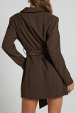 Sexy Formal Solid Color Lace Up Buttons Turn-back Collar Outerwear