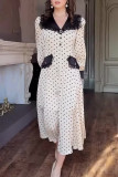 Daily Celebrities Polka Dot Lace With Belt Patchwork Peter Pan Collar A Line Dresses