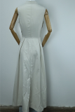 Casual Street Solid Color Pocket Zipper Mandarin Collar Sleeveless Dresses