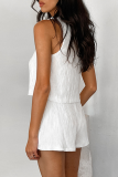 Casual Daily Solid Color Lace Up Ruched V Neck Sleeveless Two Pieces