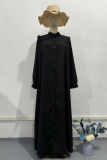 Casual Daily Solid Color Buttons Mandarin Collar A Line Dresses