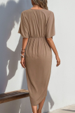 Casual Street Solid Color Ruched V Neck Irregular Dresses