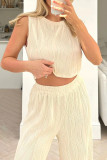 Casual Daily Solid Color Texture O Neck Sleeveless Two Pieces