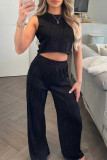 Casual Daily Solid Color Texture O Neck Sleeveless Two Pieces