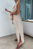 Casual Solid Color Backless Slit U Neck Sling Dresses