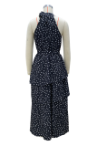 Street Daily Polka Dot Ruffle Zipper Halter Sleeveless Dresses