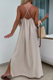 Casual Solid Color Backless Slit U Neck Sling Dresses
