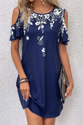Street Daily Flowers Print O Neck A Line Short Sleeve Dress