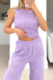 Casual Daily Solid Color Texture O Neck Sleeveless Two Pieces