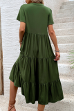 Casual Daily Solid Color Buttons V Neck Short Sleeve Short Sleeve Dress