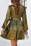 Casual Street Solid Color Lace Up Reflective V Neck A Line Dresses