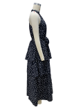 Street Daily Polka Dot Ruffle Zipper Halter Sleeveless Dresses