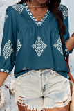 Casual Daily Geometric Print V Neck Tops
