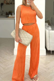 Casual Daily Solid Color Texture O Neck Sleeveless Two Pieces
