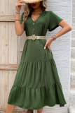 Casual Daily Solid Color Buttons V Neck Short Sleeve Short Sleeve Dress