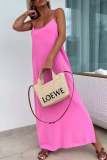 Casual Solid Color Backless Slit U Neck Sling Dresses