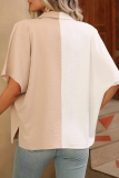 Street Daily Solid Color Buttons Patchwork Contrast Turndown Collar Tops
