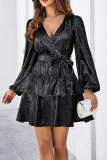 Casual Street Solid Color Lace Up Reflective V Neck A Line Dresses