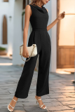 Street Daily Solid Color Pocket Scarf Collar Regular Jumpsuits