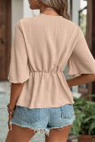 Casual Daily Solid Color Ruched Knotted V Neck Tops