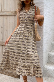 Casual Vacation Geometric Print Pocket Buttons Patchwork V Neck Sleeveless Dresses