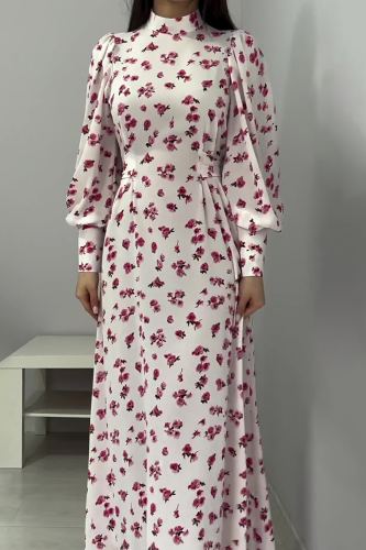 Celebrities Elegant Flowers Print Patchwork Half A Turtleneck A Line Dresses