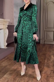 Celebrities Elegant Leopard Print Patchwork Contrast Turndown Collar Waist Skirt Dresses