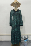 Celebrities Elegant Leopard Print Patchwork Contrast Turndown Collar Waist Skirt Dresses